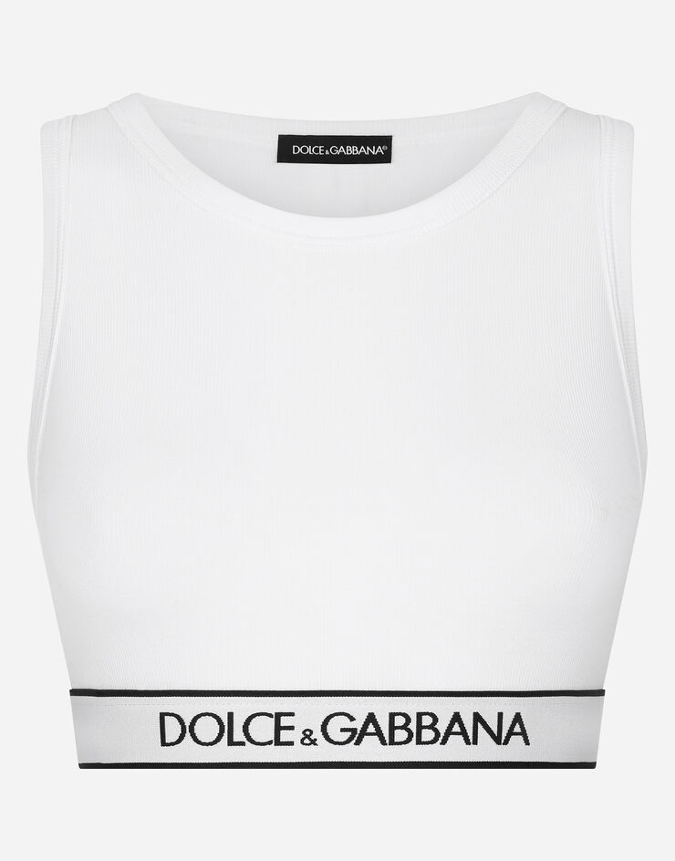 Dolce & Gabbana Fine-rib jersey top with branded elastic BLANCO O7B05TFUGF5