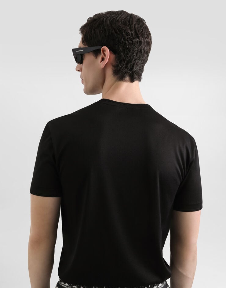 Dolce & Gabbana T-Shirt aus Melange-Jersey Schwarz G8ST1TFU75F