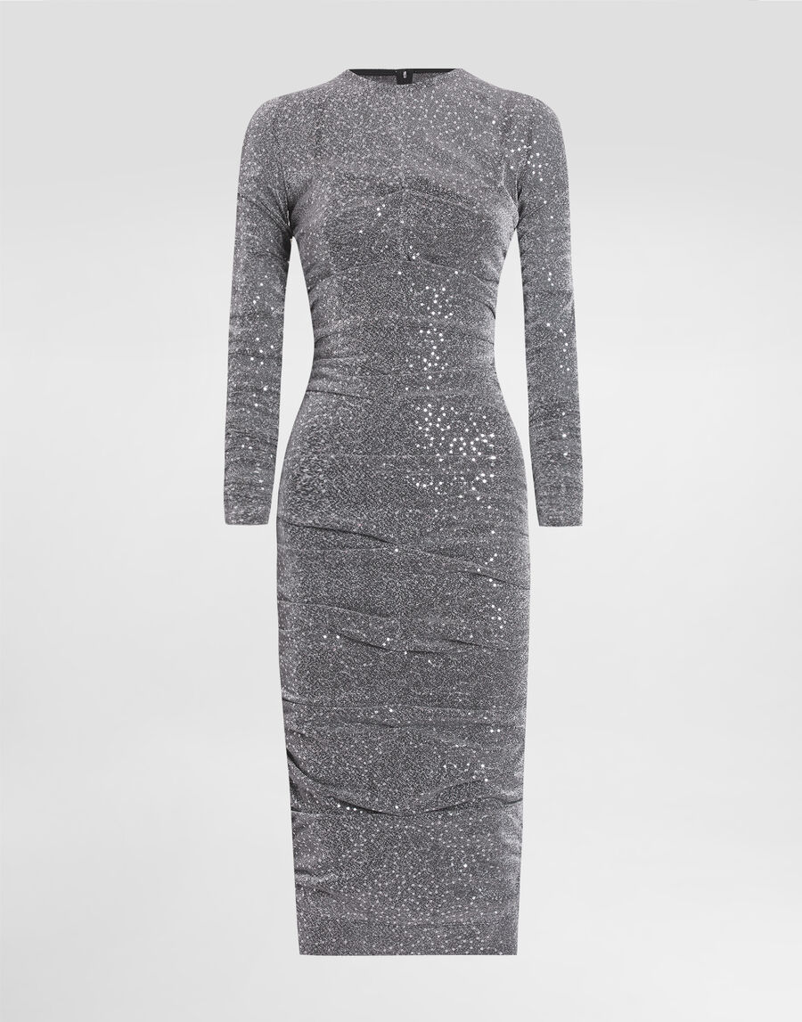 Sequined draped calf-length dress