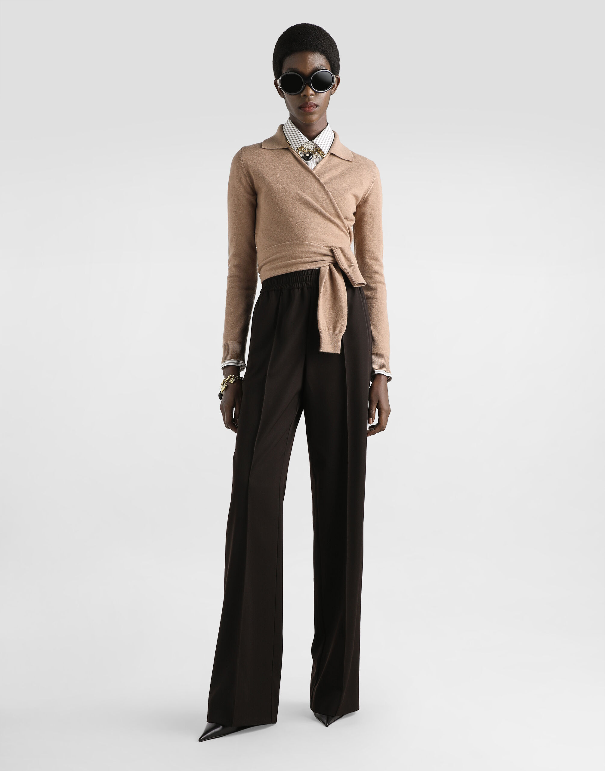 Wool gabardine trousers in Brown for Women | Dolce&Gabbana®
