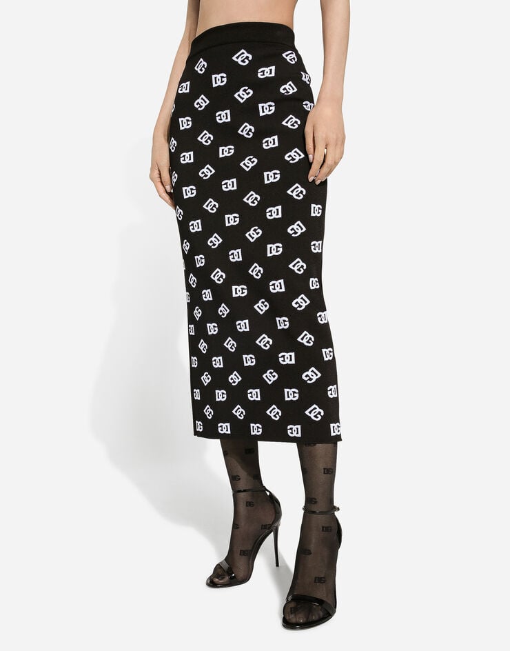 Viscose pencil skirt with jacquard DG logo in Print | Dolce&Gabbana®