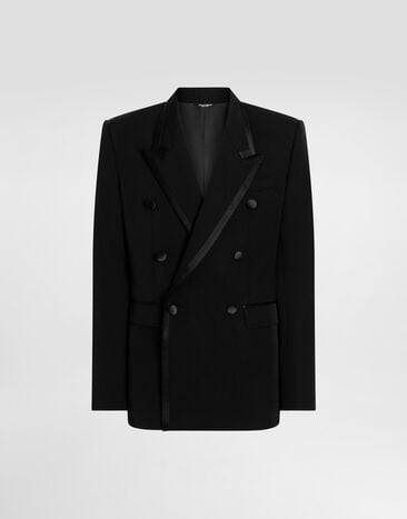 Dolce & Gabbana Zweireihige Jacke aus Wollgabardine Black G2VQ3TFU21E