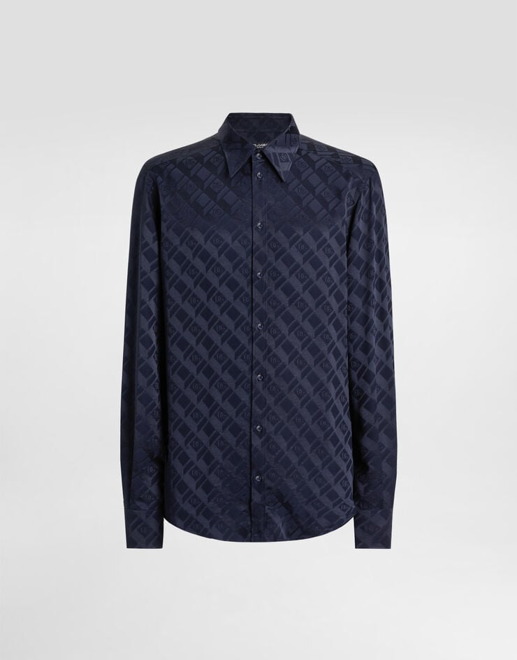 Dolce & Gabbana Hemd Martini aus Seidenjacquard mit Logo Blue G5ML1TFJ1KC