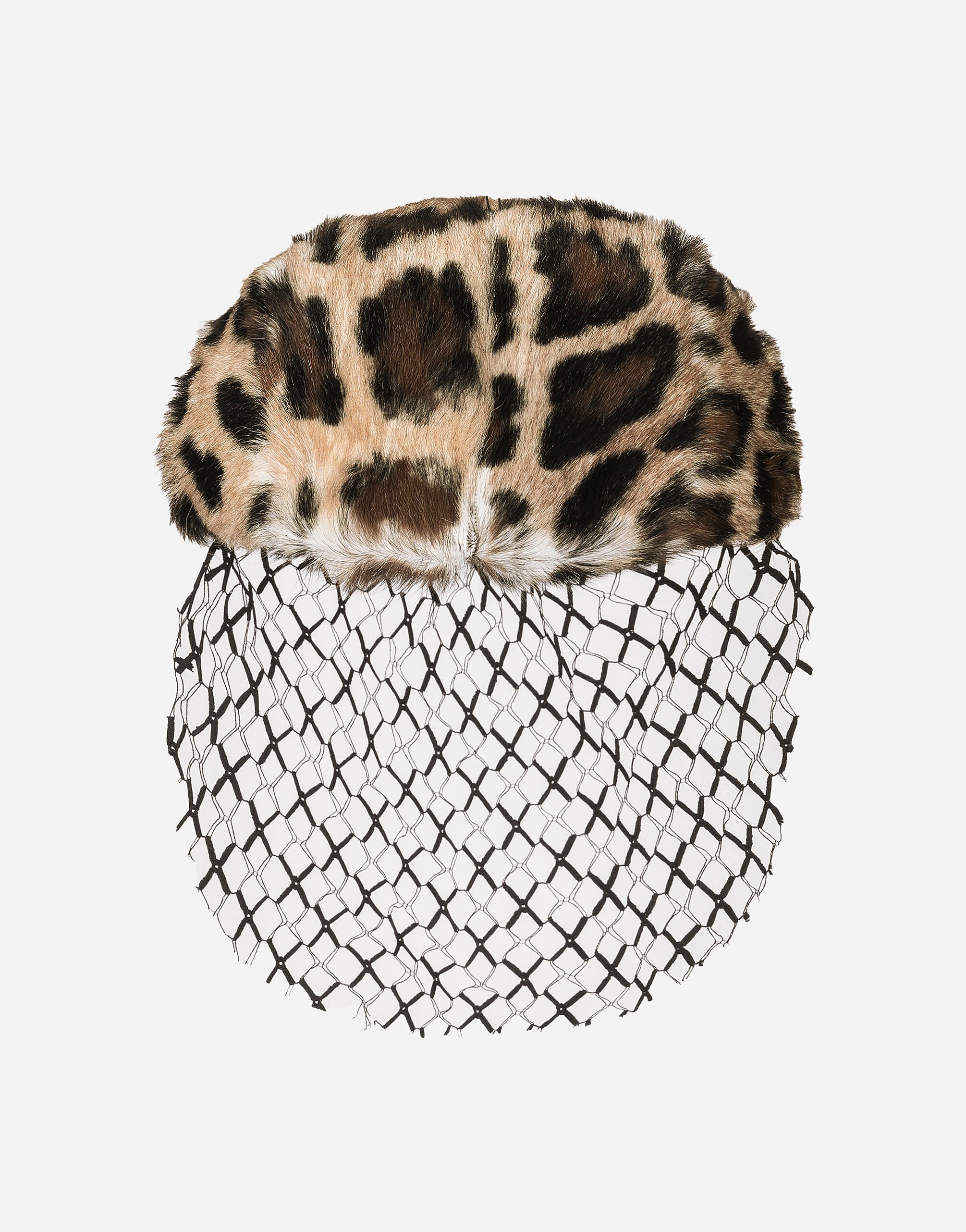 Leopard print goatskin flat cap with veil in Multicolor for Women Dolce Gabbana
