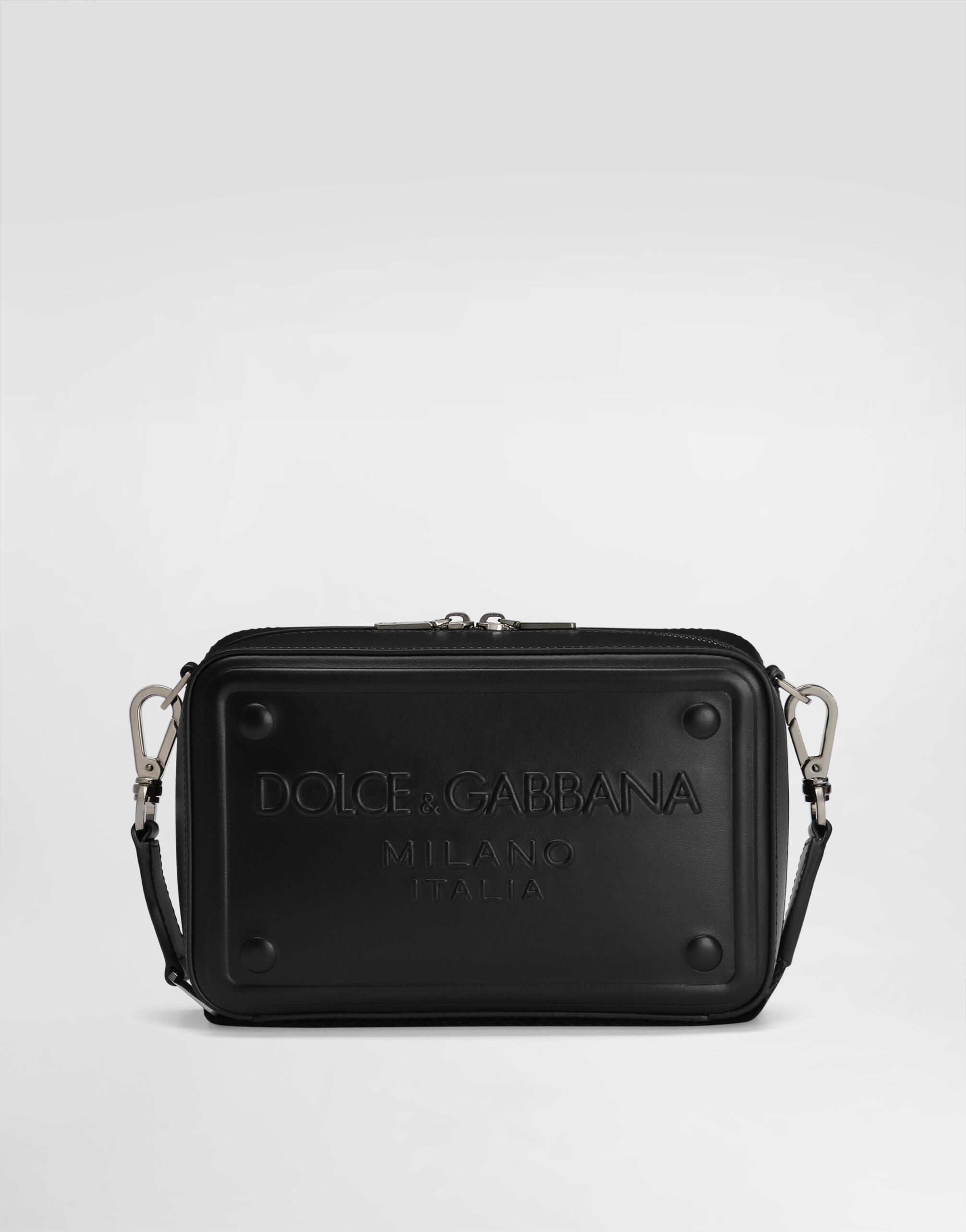 Calfskin crossbody bag with raised logo in Black for Men Dolce Gabbana US