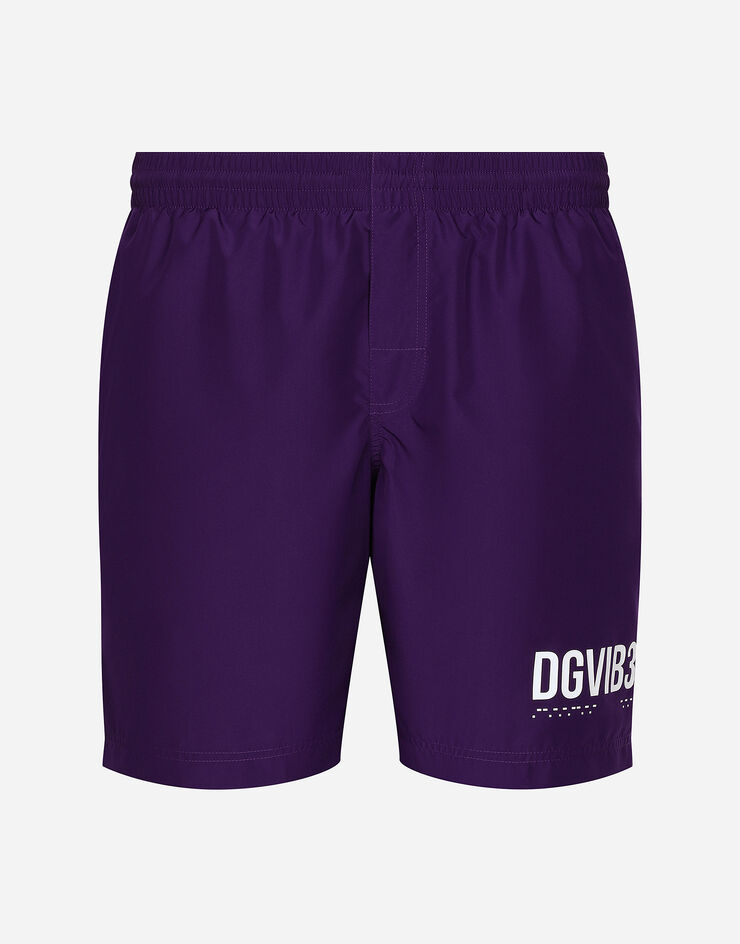 Dolce & Gabbana Mid-length swim trunks with DGVIB3 print and logo Purple M4F25TFUSFW
