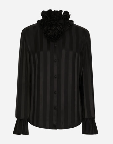 Dolce & Gabbana Camisa en jacquard de seda con cuello y puños plisados Negro F4CT6THLMLQ