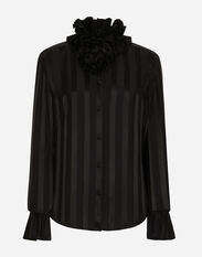 Dolce & Gabbana Silk jacquard shirt with pleated cuffs and collar Black F7T19TG9798