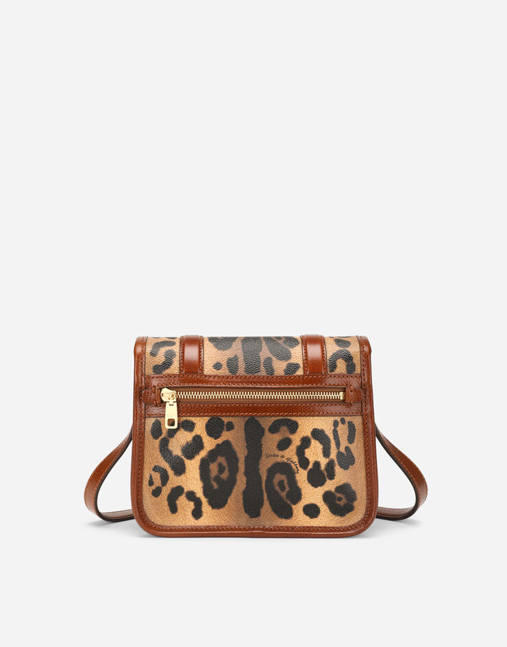 Dolce & Gabbana Small messenger bag in leopard-print Crespo with branded plate Multicolor BB6933AW384