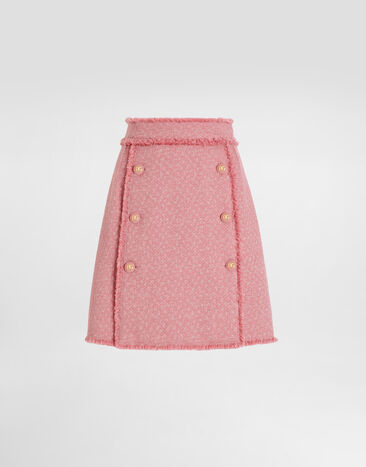 Dolce & Gabbana Short raschel tweed skirt with decorative DG logo buttons Print F4BBOTIS1Y7