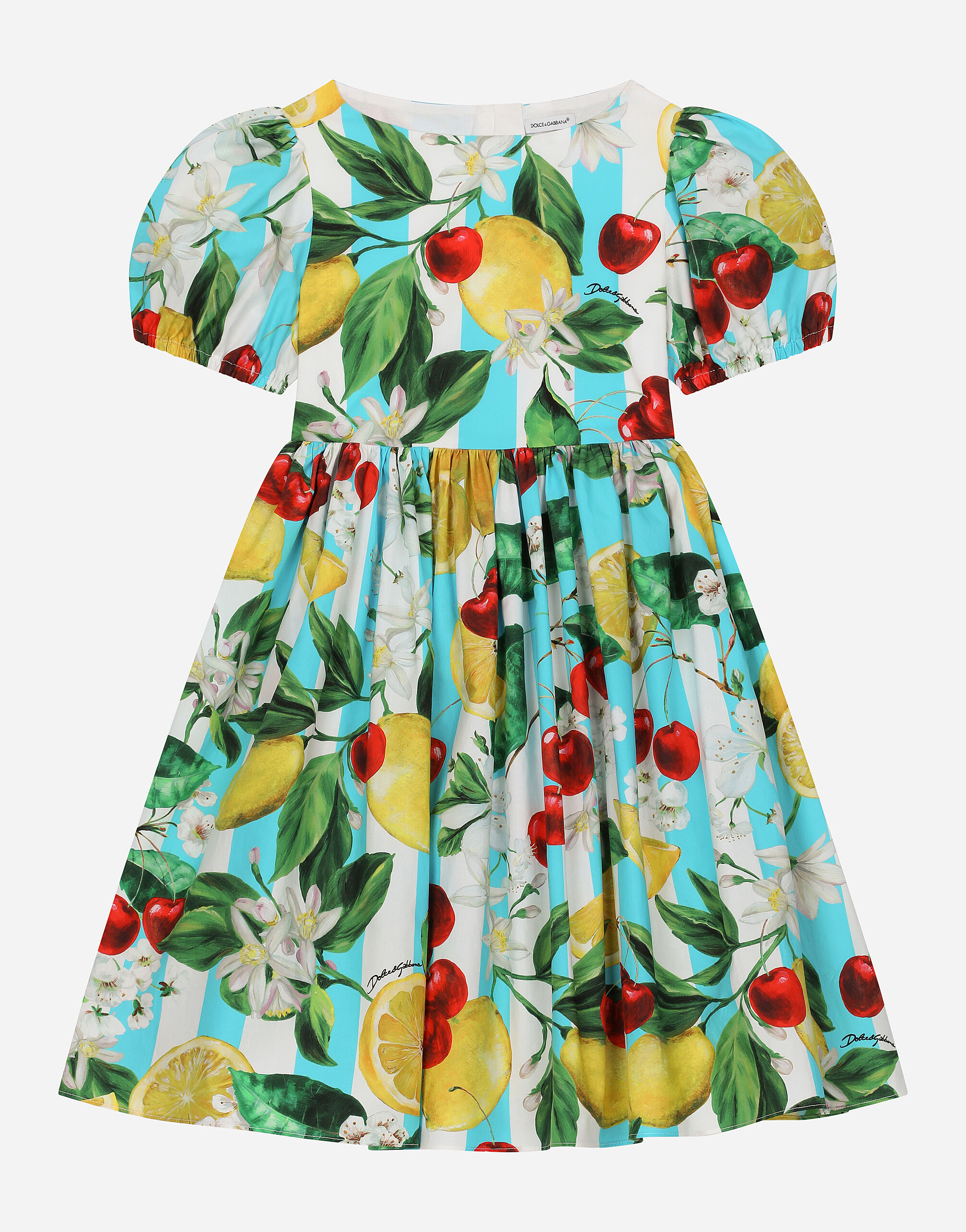 Dolce & Gabbana Kleid aus Popeline Zitronen- und Kirschenprint Drucken L53DI6HS5QR