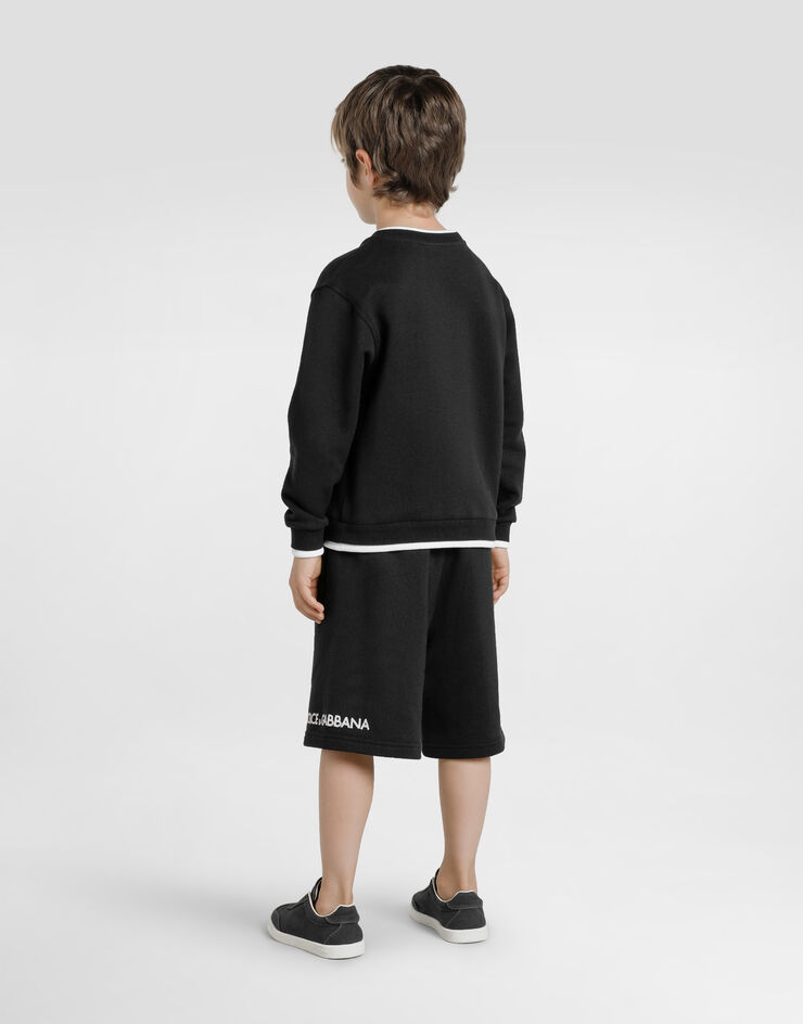 Dolce & Gabbana Fleece bermuda shorts with Dolce&Gabbana embroidery Blue L4JQW2G7PEL
