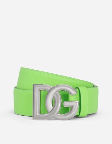 Dolce & Gabbana Calfskin belt with DG logo Green GH874ZFUFJU