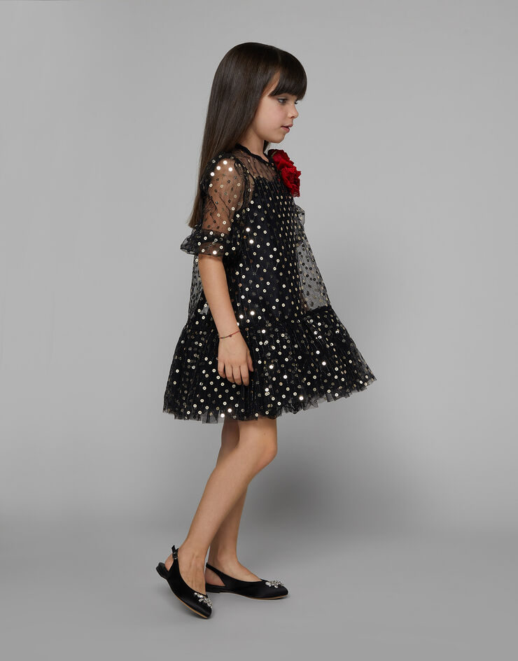 Dolce & Gabbana Kleid aus besticktem Tüll mit Pailletten Schwarz L53DQ6G7K2Q