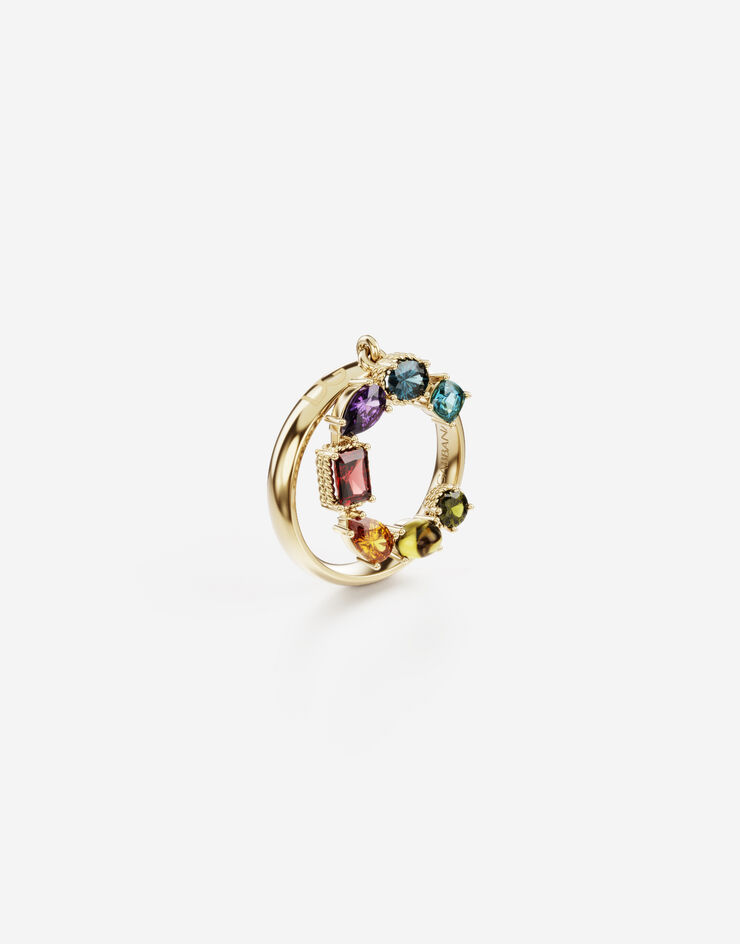 Dolce & Gabbana Rainbow alphabet C ring in yellow gold with multicolor fine gems GOLD WRMR1GWMIXC