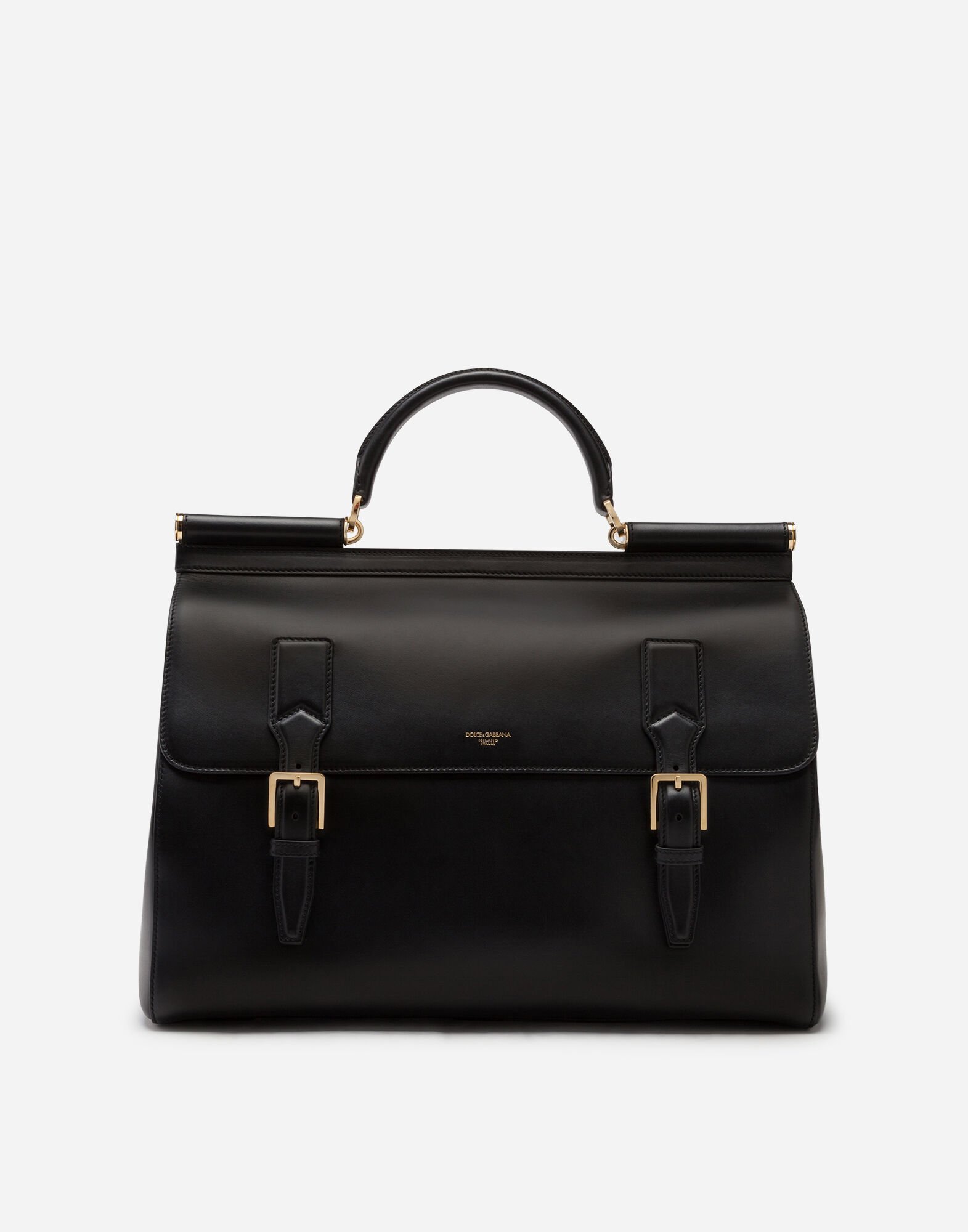 Calfskin Monreale travel bag with heat stamped logo in BLACK for Men Dolce Gabbana US