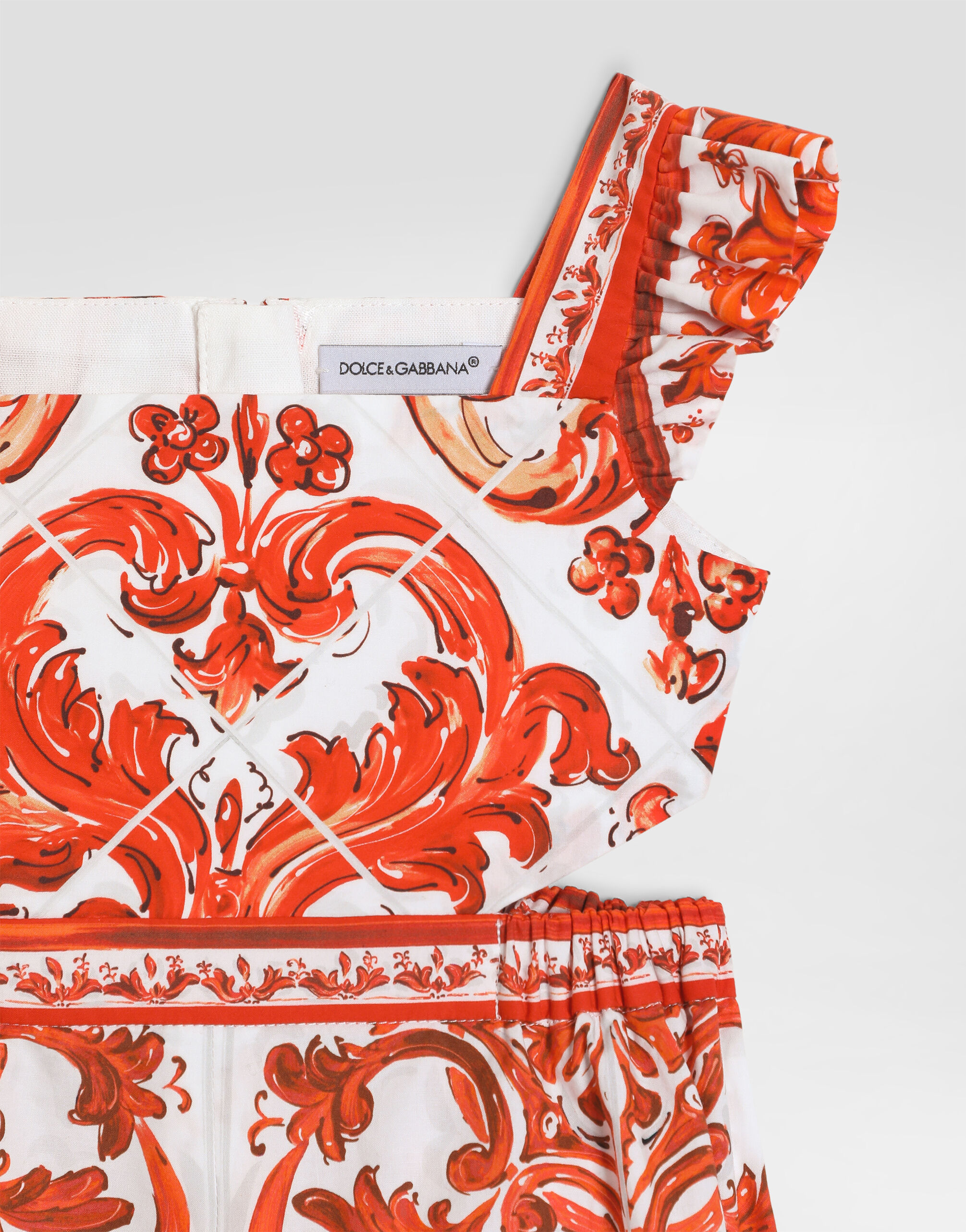 マルチカラーのガールズ Majolica print poplin romper | Dolce&Gabbana®