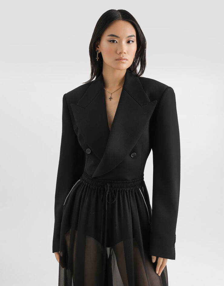 Dolce & Gabbana Double-breasted jacket in wool gabardine Black F29PTTFU21E