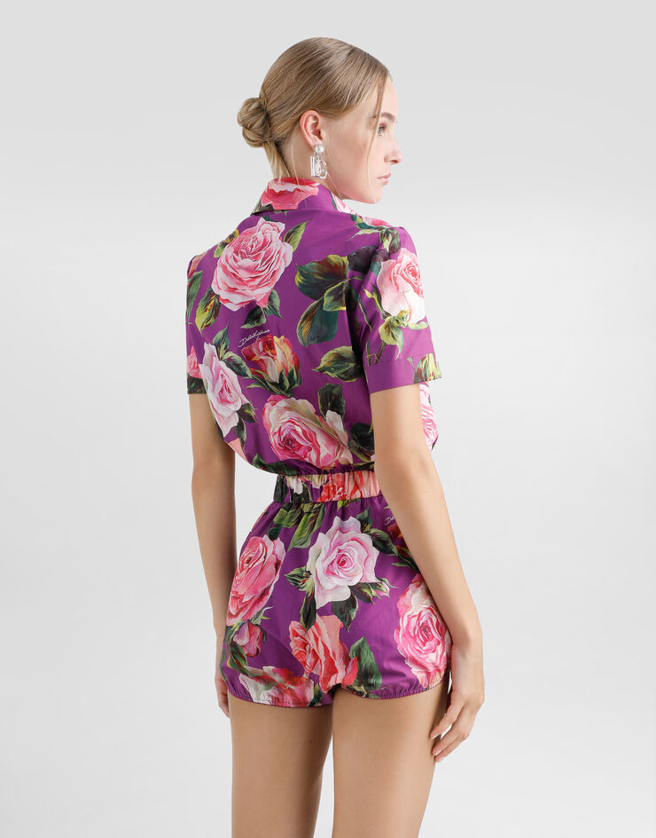 Dolce & Gabbana Cotton playsuit with rose print Print F6JHZTHS5TD