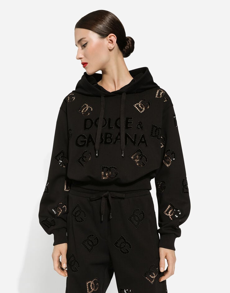 Dolce & Gabbana DG 徽标挖剪刺绣平纹针织卫衣 黑 F9P36ZGDB9T