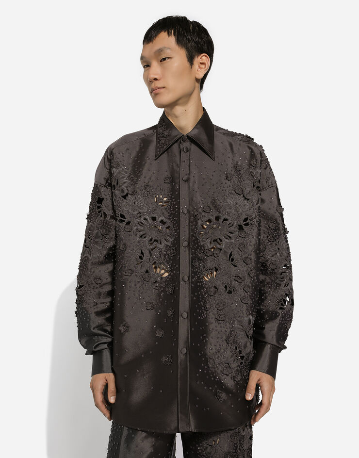 Dolce & Gabbana Mikado silk shirt with embroidery Multicolor G5JF6ZGH638