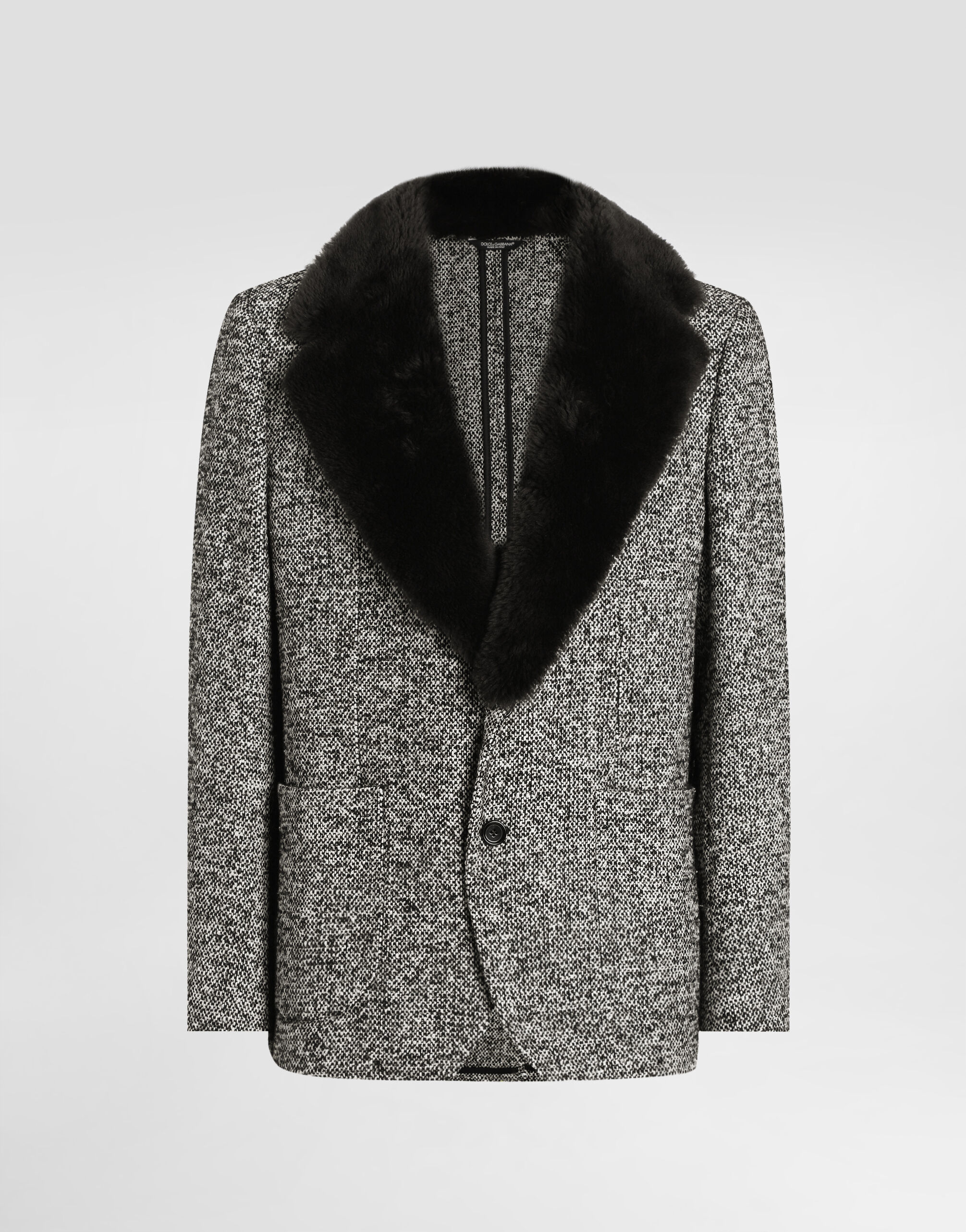 Single-breasted dotted wool jacket with fur collar in Multicolor