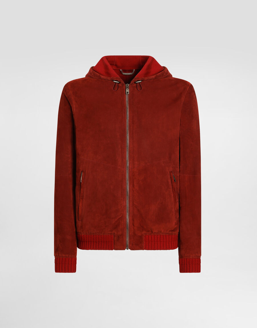 Suede hooded jacket with knit details
