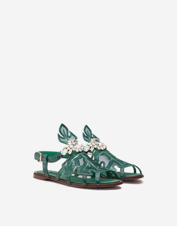 Dolce & Gabbana Sandals in python and mesh with bejeweled embroidery Dolce & Gabbana Sandals in python and mesh with bejeweled embroidery GREEN CQ0402A2V46