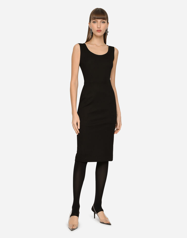 Dolce & Gabbana Vestido midi sin mangas de punto milano Negro F6ARNTFUGPN