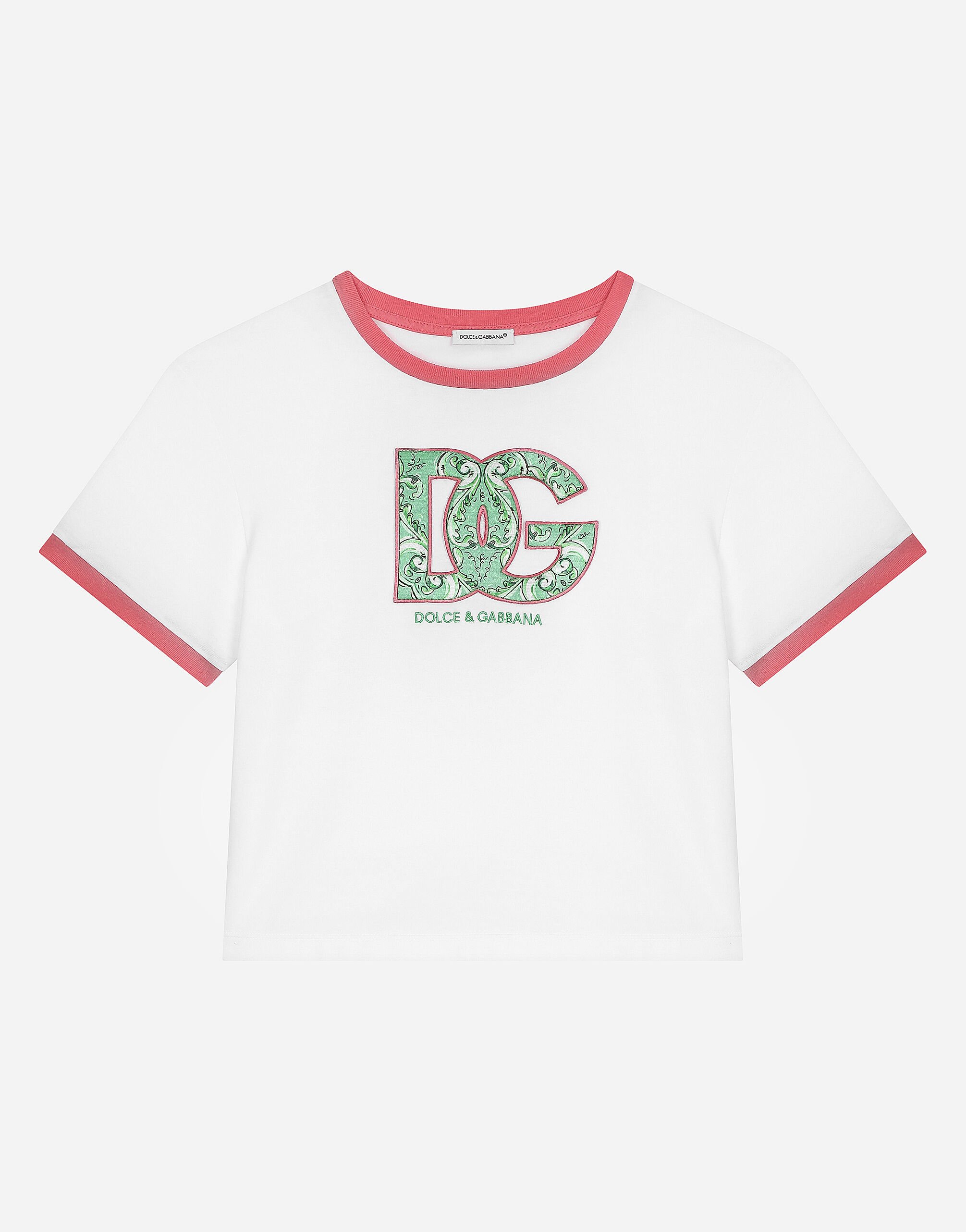 Dolce & Gabbana Jersey T-shirt with DG patch and Dolce&Gabbana embroidery Print L5JD5KG7L9B