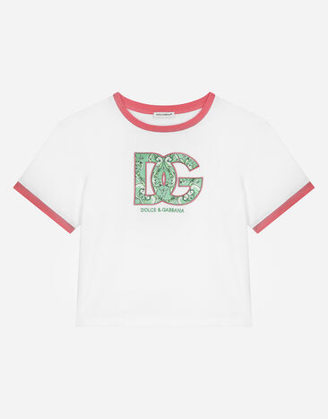 Dolce & Gabbana Jersey T-shirt with DG patch and Dolce&Gabbana embroidery White L5JTOBG7NZL