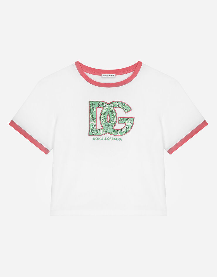 Dolce & Gabbana Jersey T-shirt with DG patch and Dolce&Gabbana embroidery White L5JTNEG7M6E