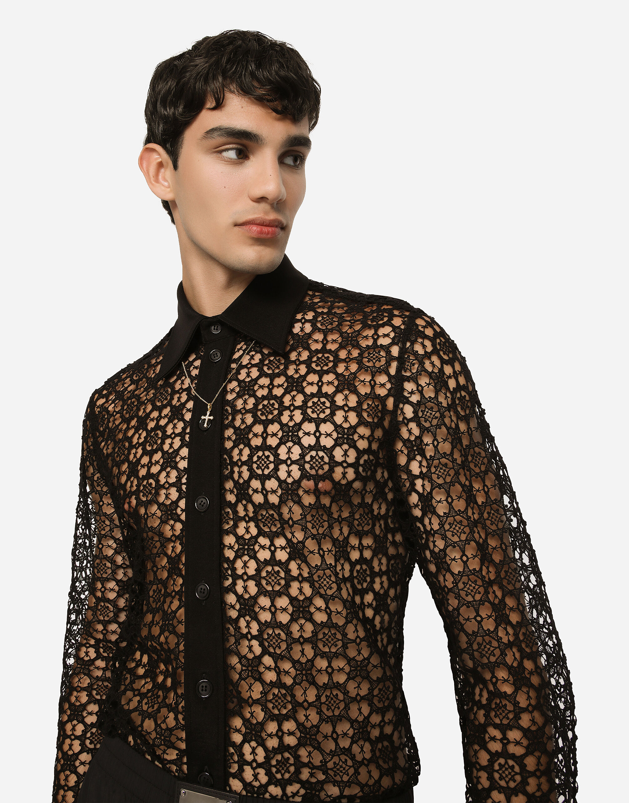 Macramé lace Sicilia-fit shirt in Black for | Dolce&Gabbana® US
