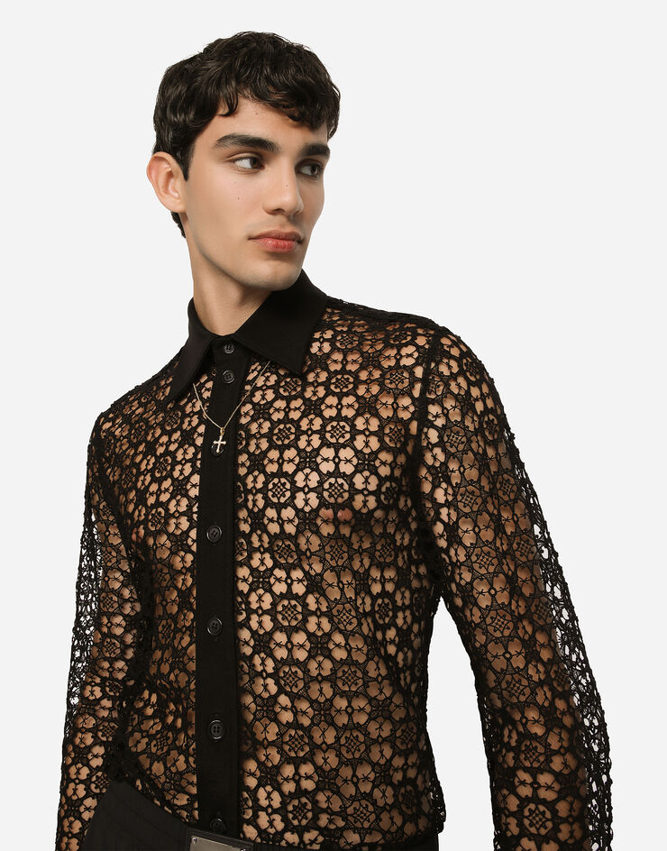 Dolce & Gabbana Рубашка Sicilia из кружева макраме черный G5KL6TFLMM3