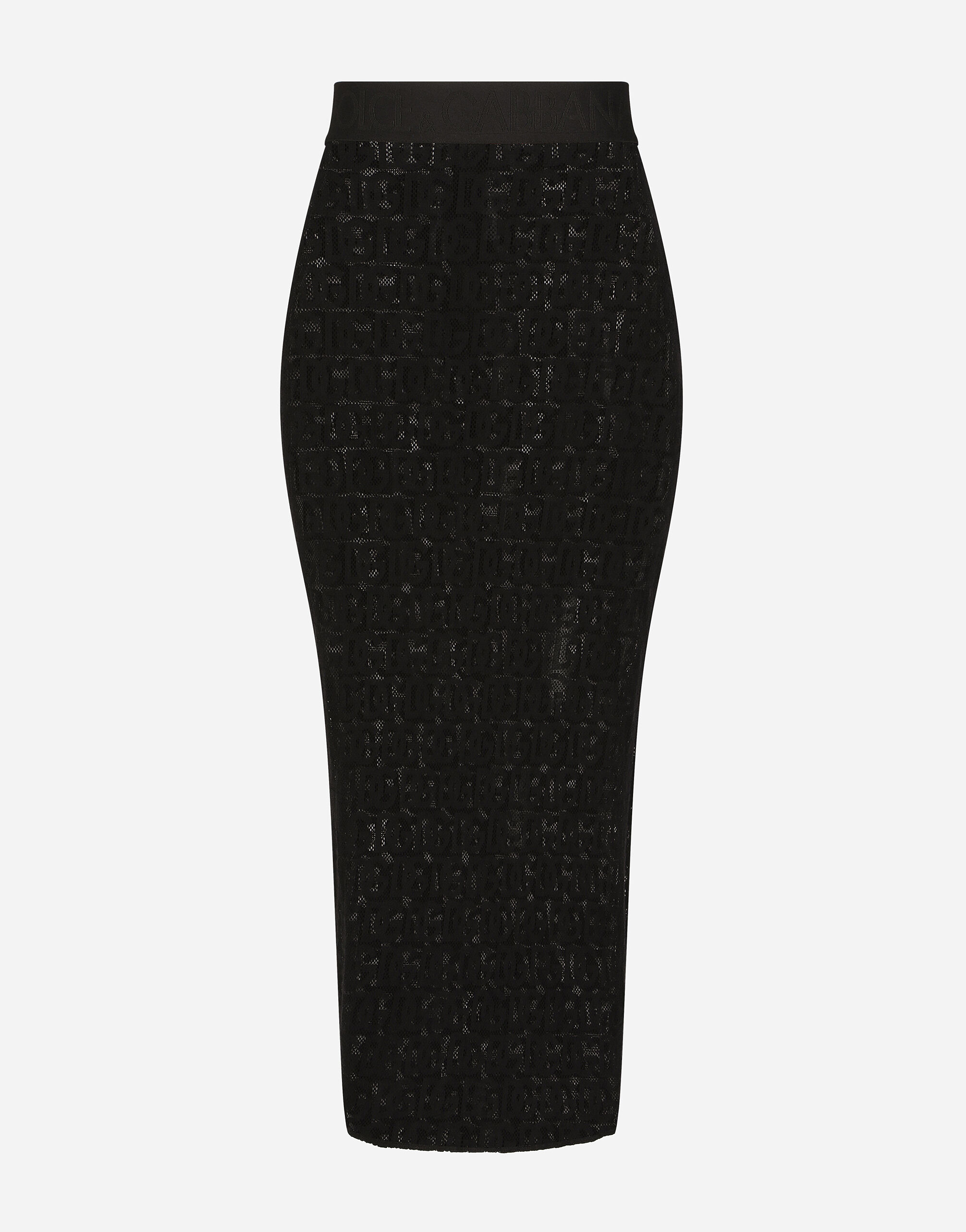 Dolce & Gabbana Tulle calf-length skirt with all-over DG logo Black FXO05ZJFMBC