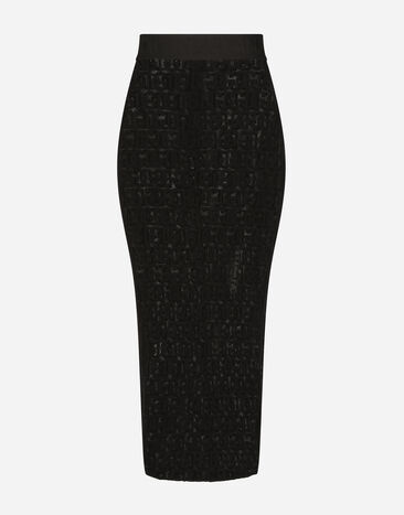 Dolce & Gabbana Longuette-Rock aus Tüll mit DG-Logo allover Schwarz F4CHZTFLEAQ