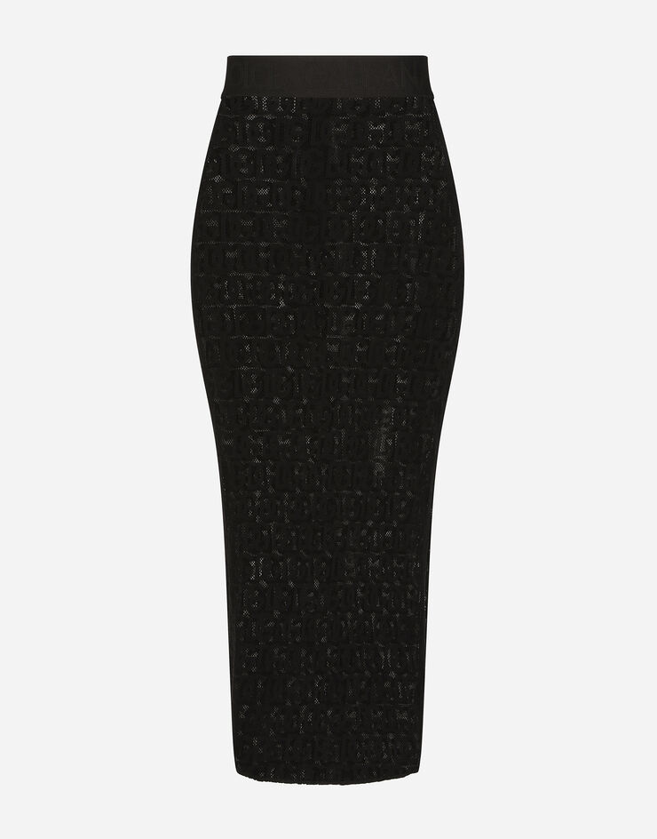 Dolce & Gabbana Tulle calf-length skirt with all-over DG logo Black F4CHZTFLEAQ