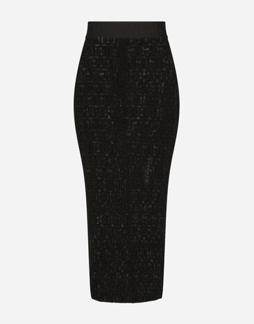 Dolce & Gabbana Falda longuette de tul con motivo integral del logotipo DG Negro BB7117A1037