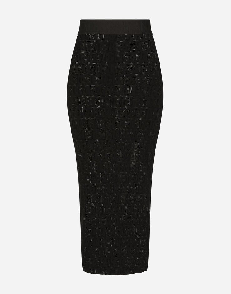 Dolce & Gabbana Falda longuette de tul con motivo integral del logotipo DG Negro F4CHZTFLEAQ