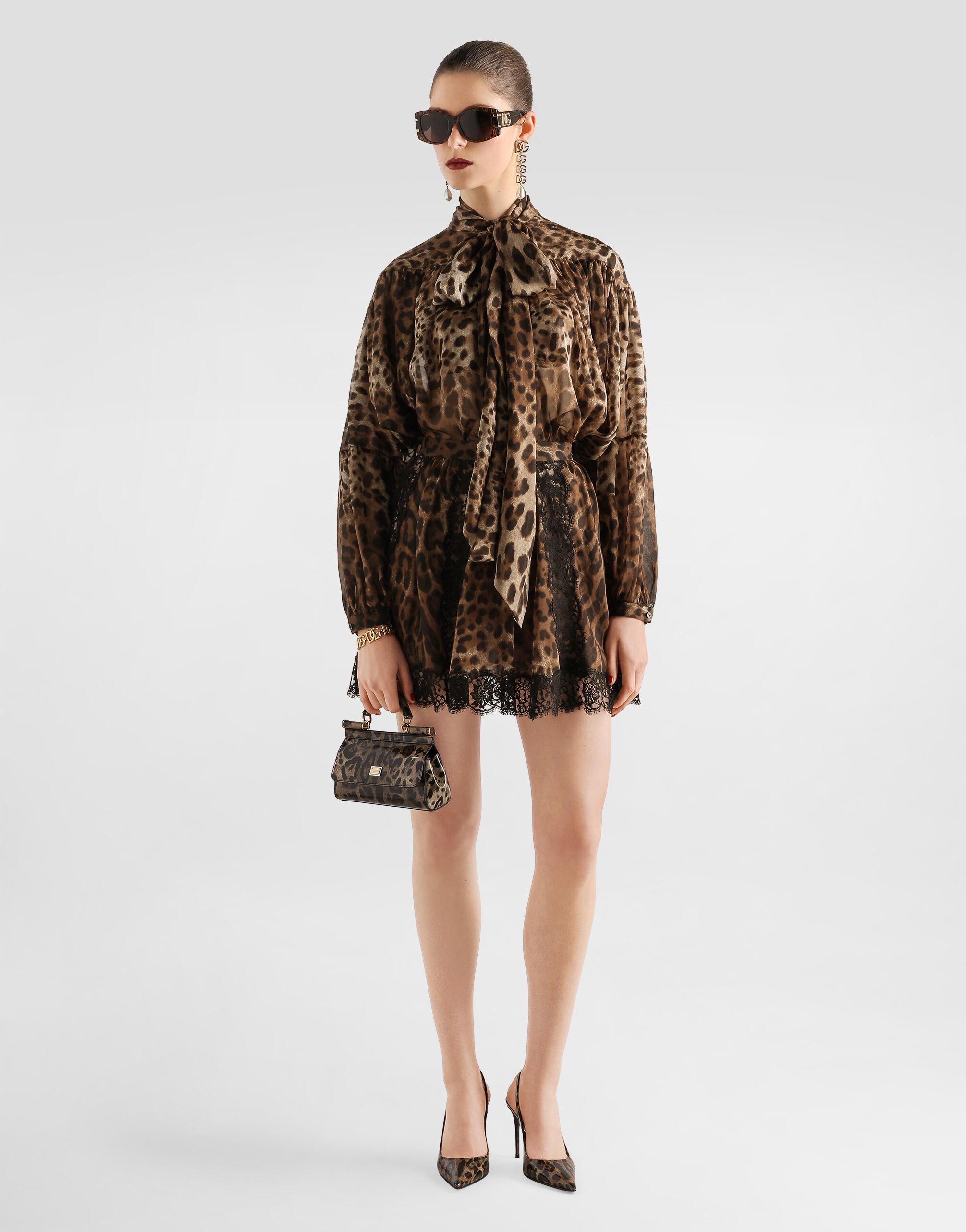 Leo-print silk chiffon shirt in Print for Women | Dolce&Gabbana® US