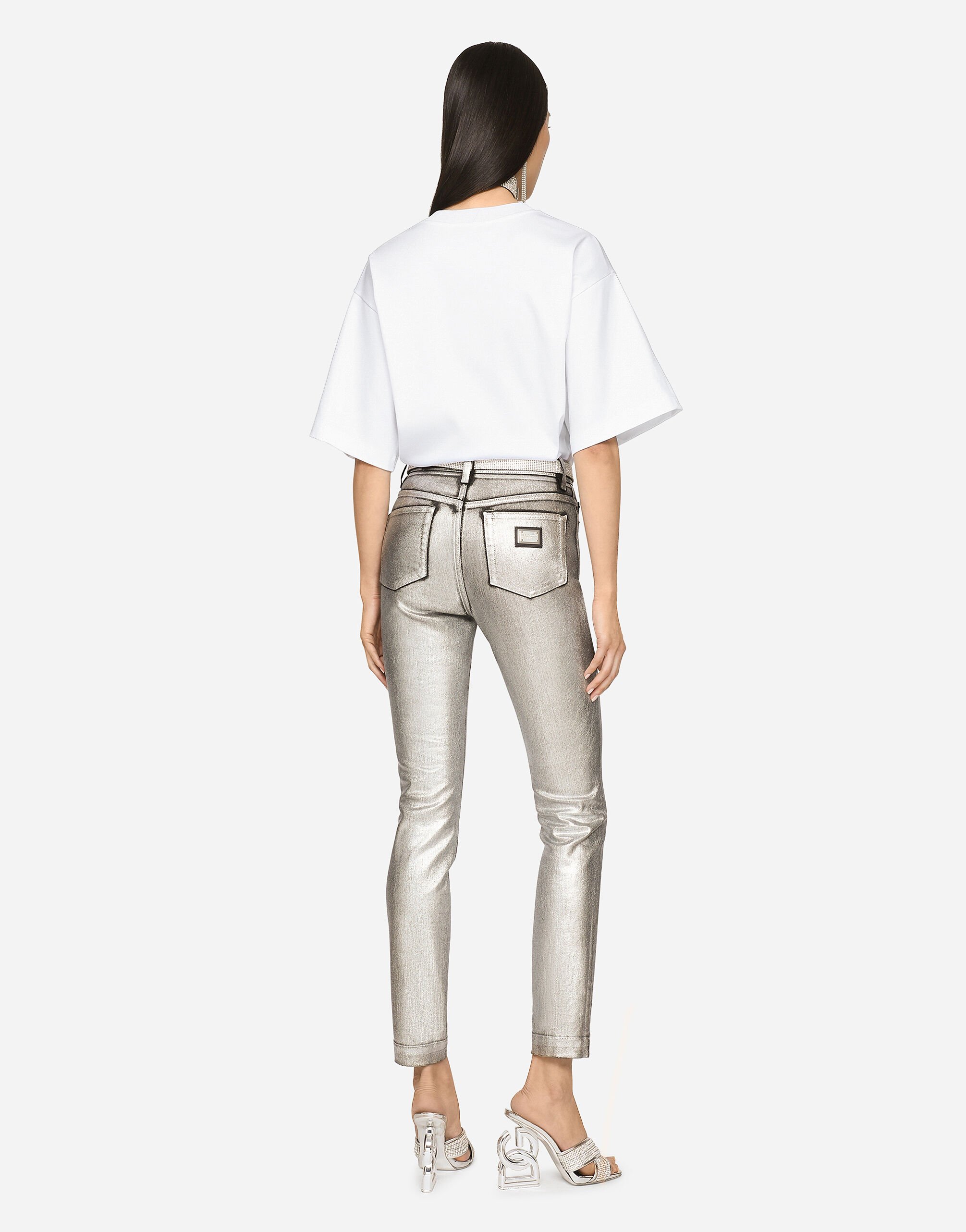 Jersey T-shirt with flocked logo print in White for Women