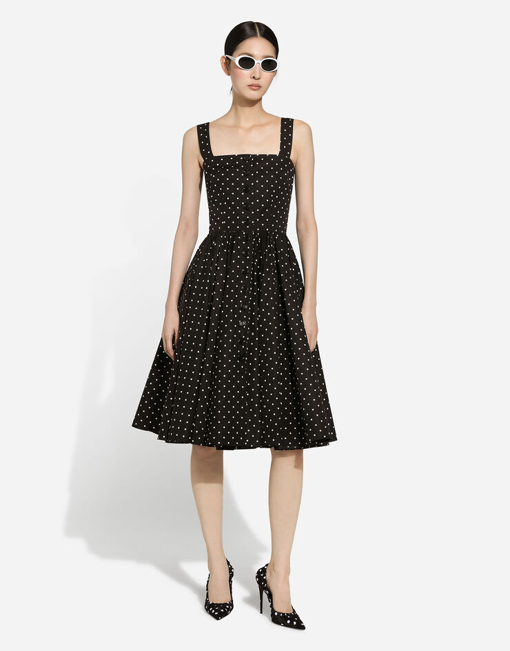 Dolce & Gabbana Longuette-Kleid aus Baumwolle Punkteprint Drucken F6JJCTHS5R6