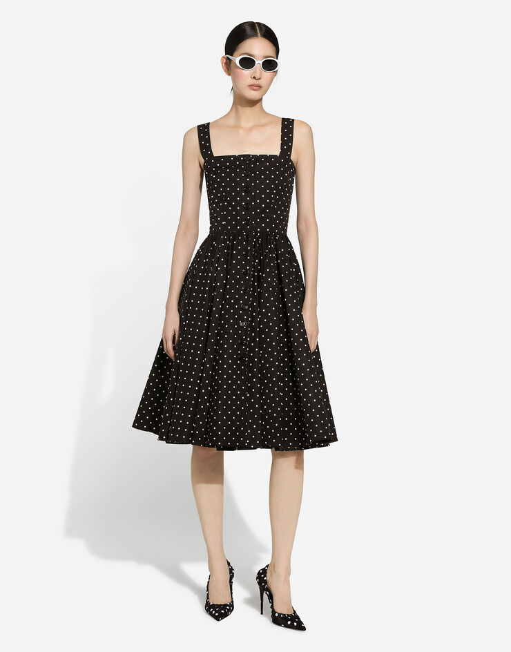 Dolce & Gabbana Calf-length cotton dress with polka-dot print Print F6JJCTHS5R6