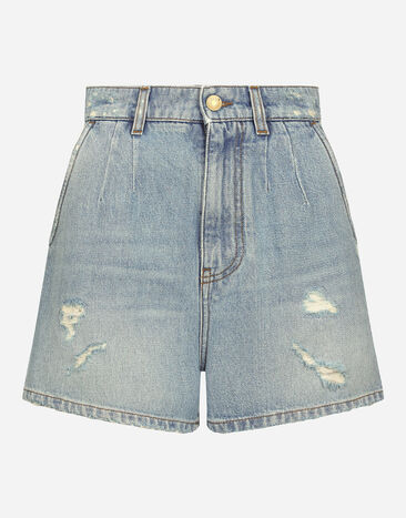 Dolce & Gabbana High-waisted denim shorts Black F0D1CTFUBFX