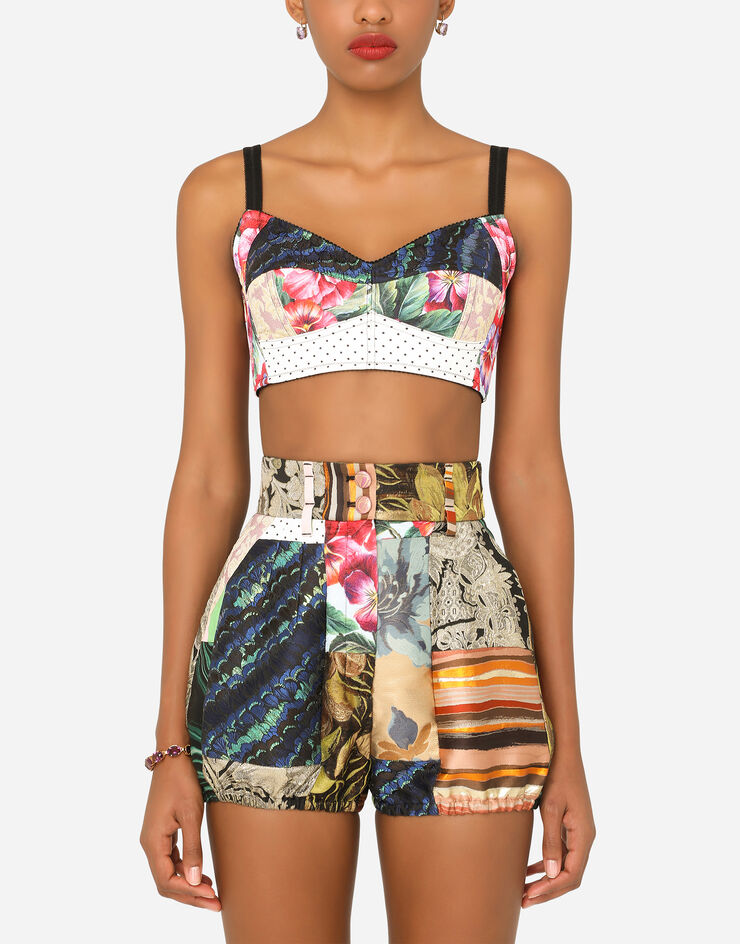 Dolce & Gabbana Patchwork drill and brocade jacquard bustier top AZUL F7T18TGDY11