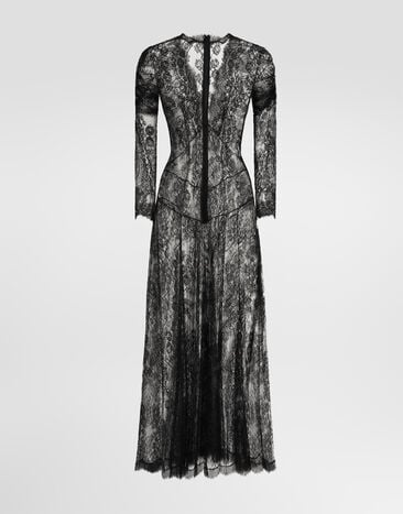 Dolce & Gabbana Vestido en encaje Chantilly Negro F612XTFLSM0