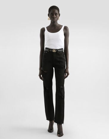 Dolce & Gabbana Débardeur en coton côtelé Blanc F8U09TFU7AV