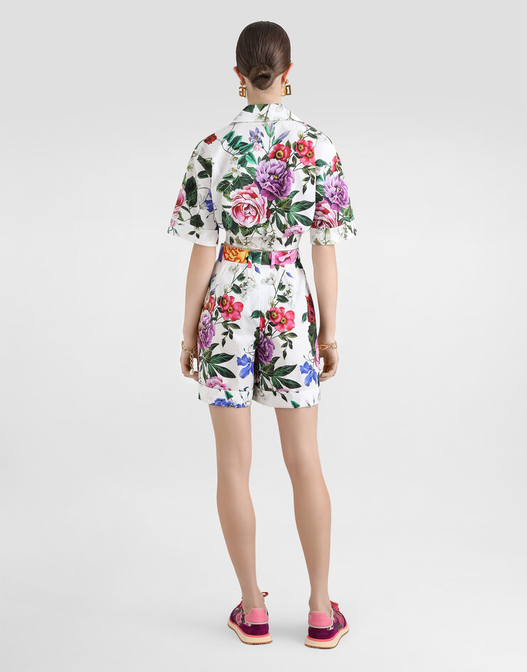 Dolce & Gabbana Cotton pussy-bow shirt with floral print Print F5T30THS5S6