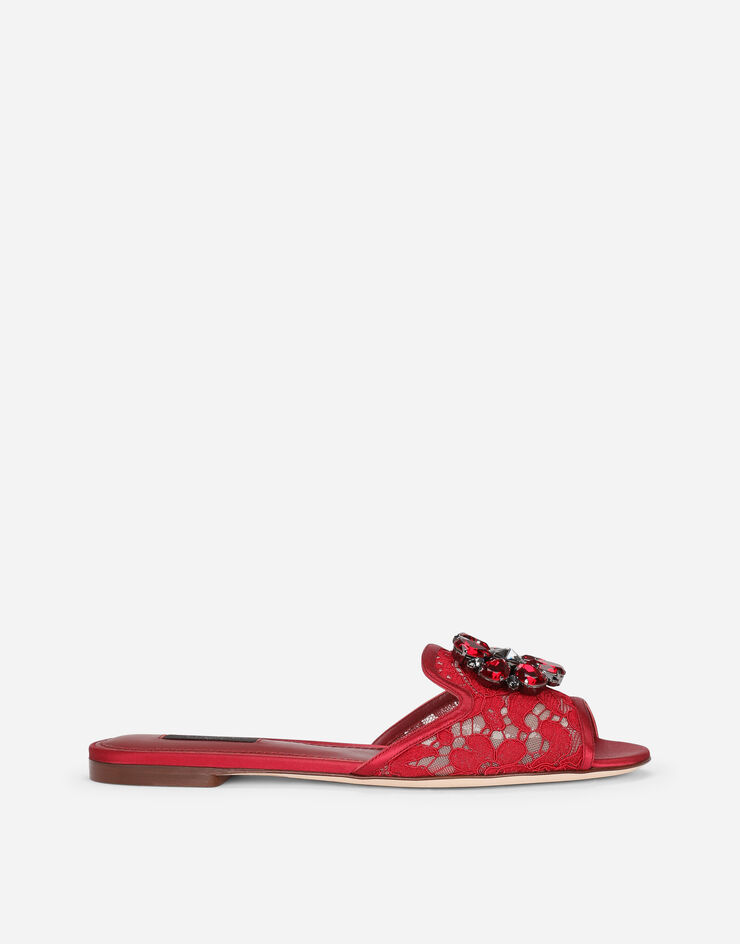 Dolce & Gabbana Lace rainbow slides with brooch detailing Red CQ0023AL198
