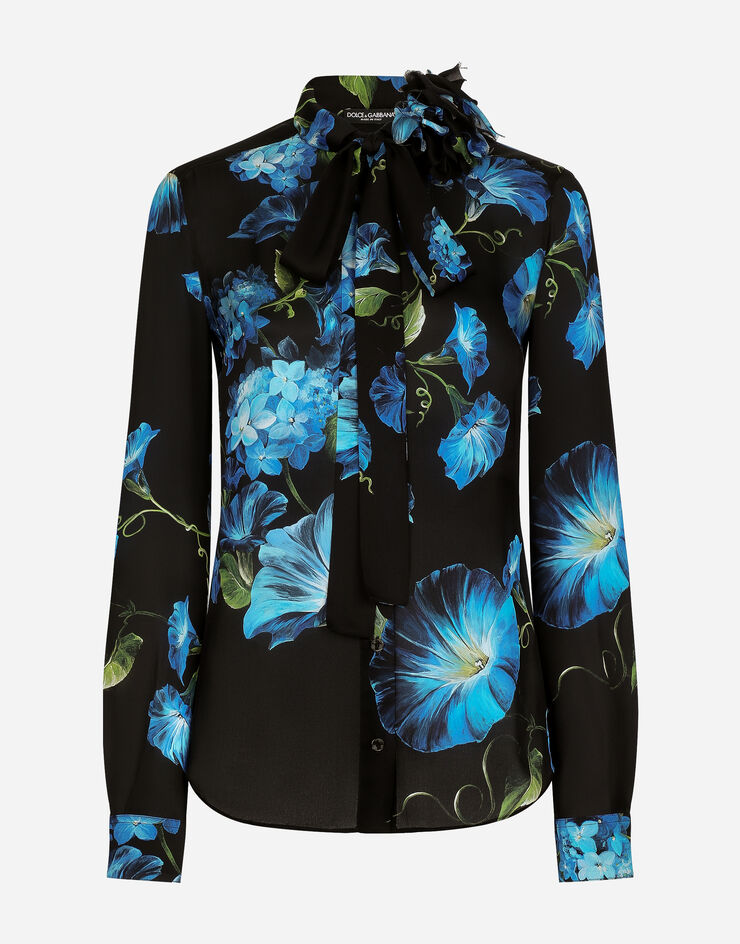 Dolce & Gabbana Light satin shirt with bluebell print Print F5R65TIS1SY